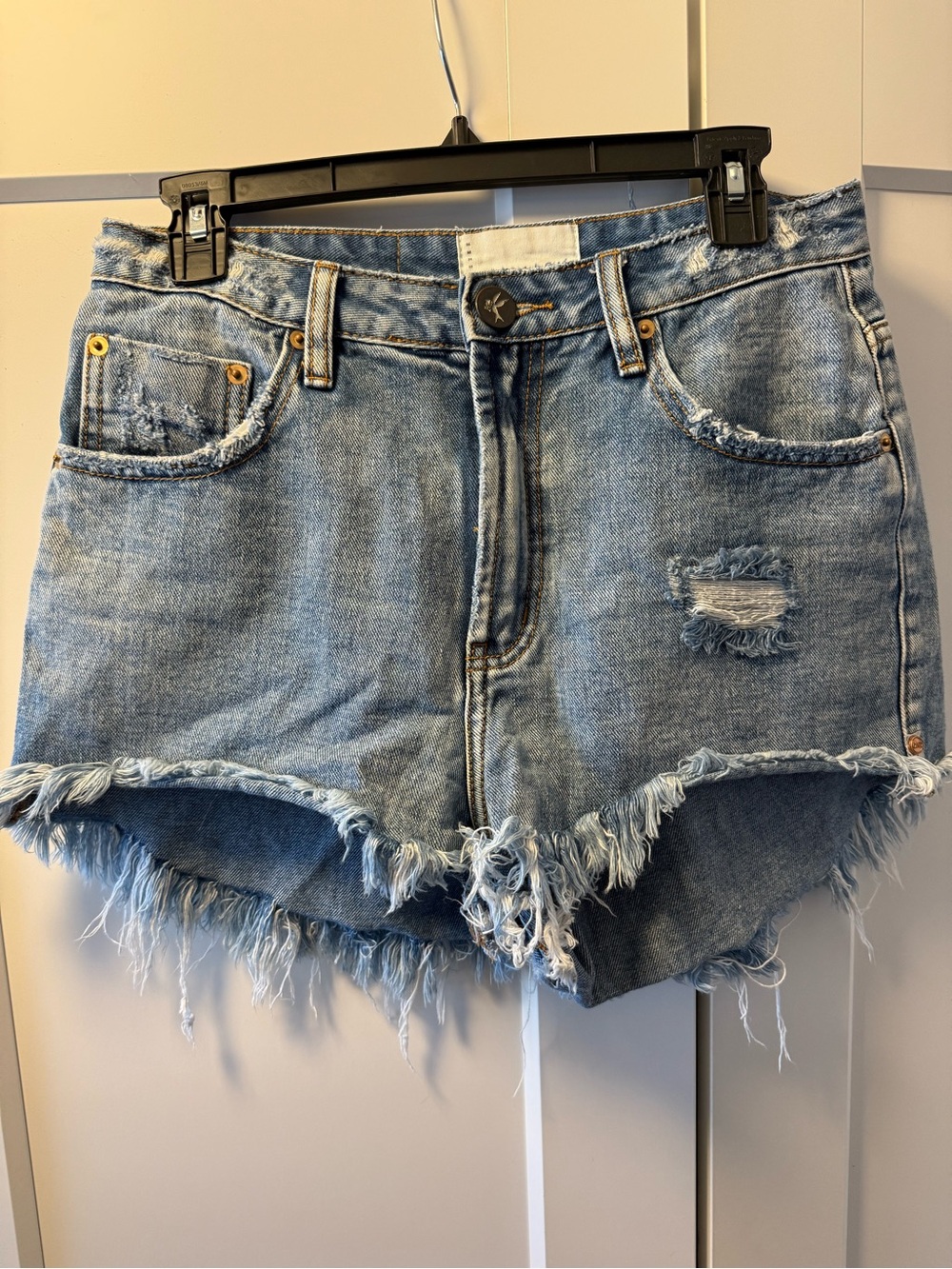 One Teaspoon High Waisted Light Blue Distressed Denim Shorts - Women